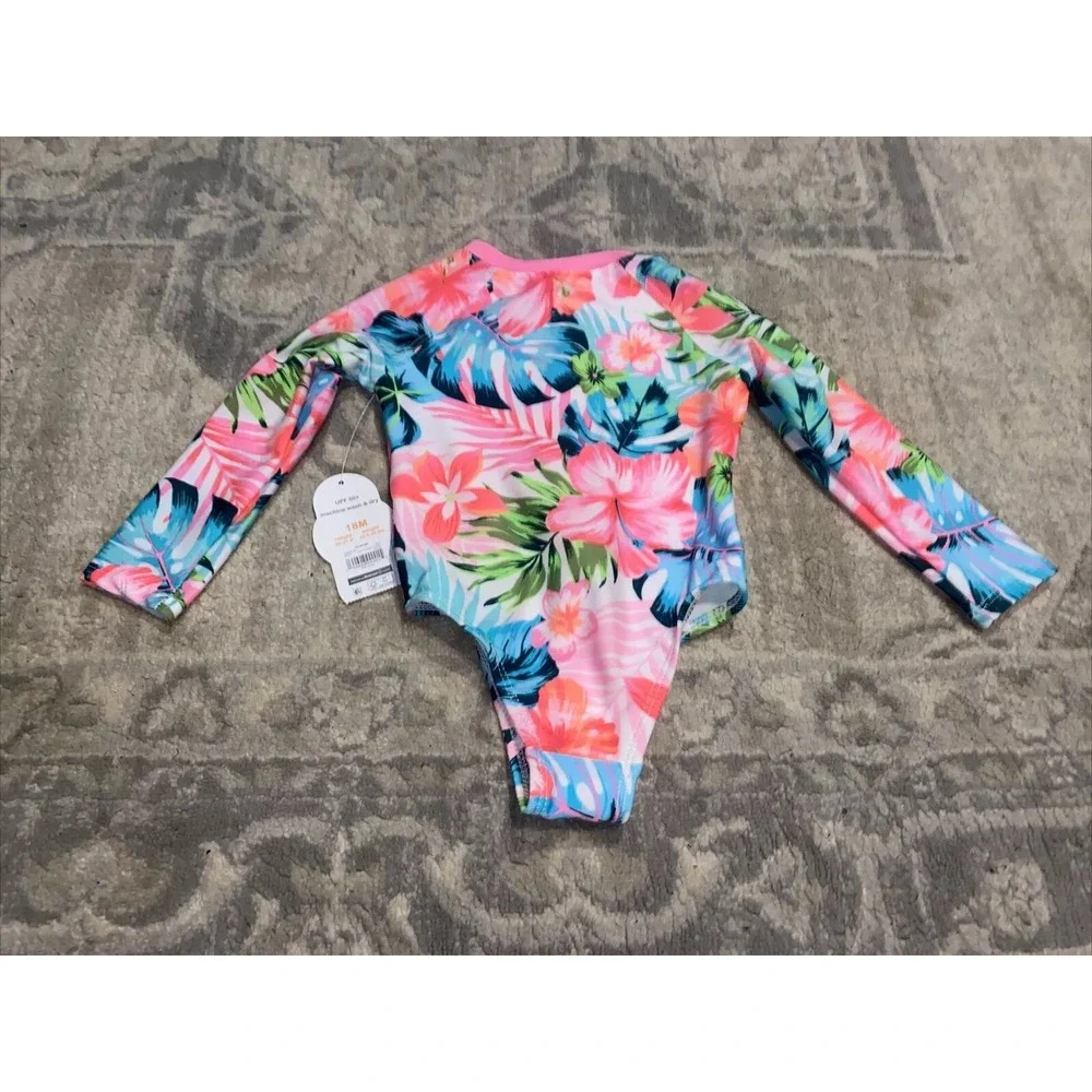 New Wonder Nation SwimSuit Girls Pink Long Sleeve Baby 18 month rash guard UPF50